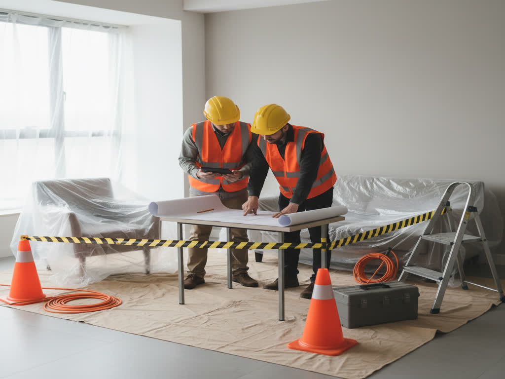 Técnicos ejecutando arreglos locativos seguros con EPP, líneas de vida e impermeabilización en cubierta