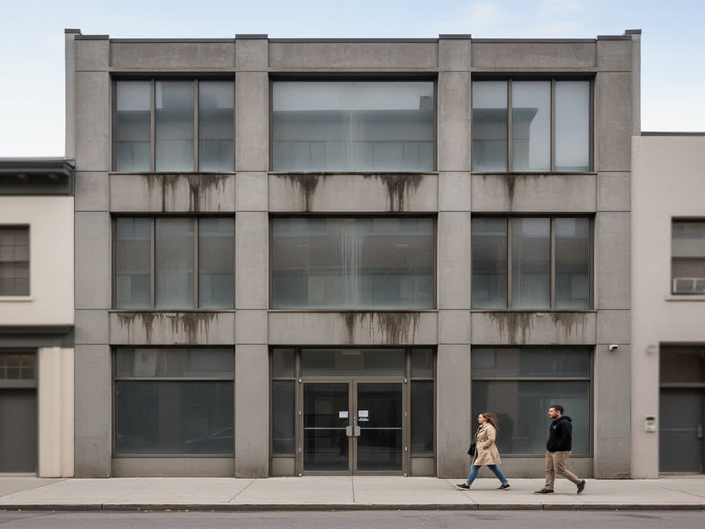 Equipo realizando lavado de fachada en edificio comercial